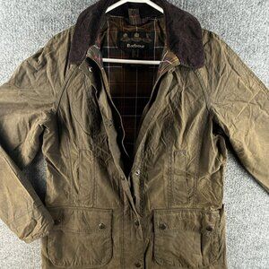 Barbour Classic Beadnell Size US 6 Waxed Jacket Women Full Zip Green Lined Adult